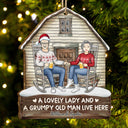 A Lovely Lady And A Grumpy Old Man Live Here - Christmas Gift For Couples - Personalized Custom Shaped Wooden Ornament