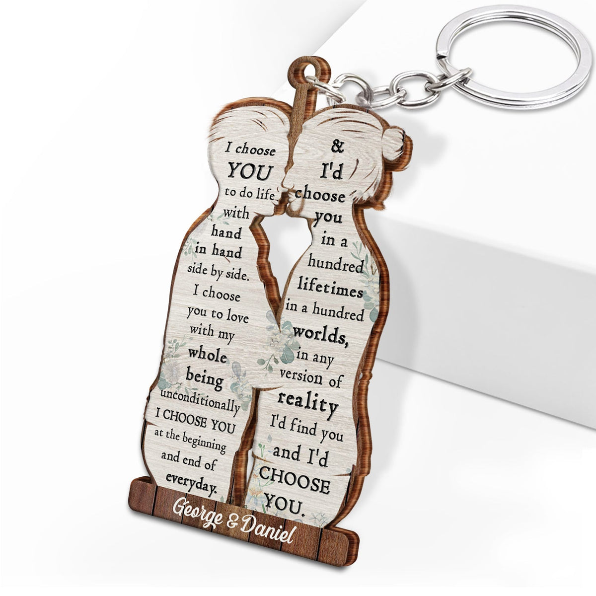 I Choose You - Anniversary Gift For Couples - Personalized Cutout Wooden Keychain