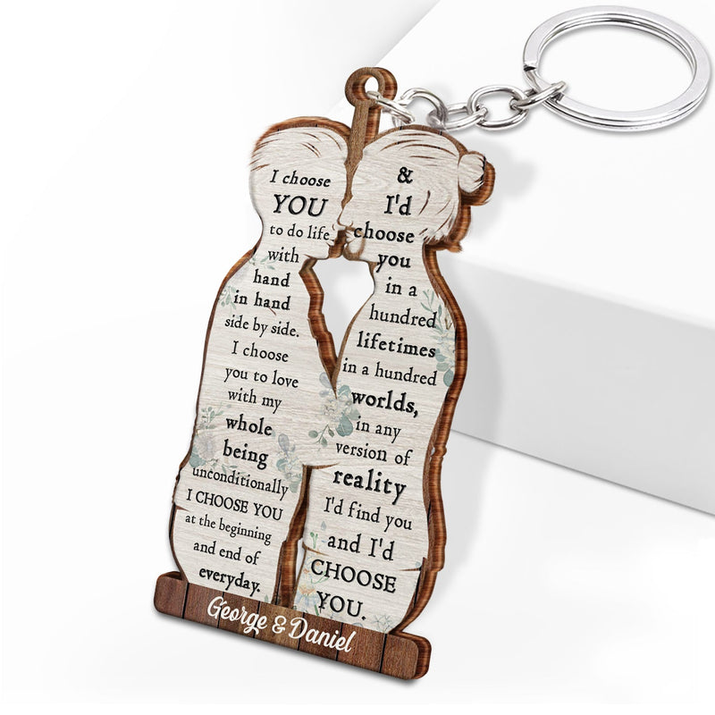 I Choose You - Anniversary Gift For Couples - Personalized Cutout Wooden Keychain