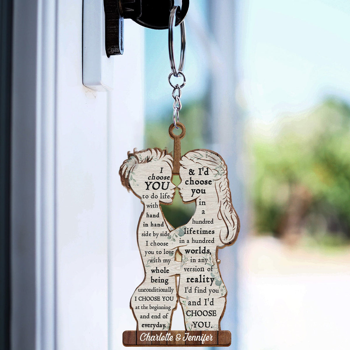 I Choose You - Anniversary Gift For Couples - Personalized Cutout Wooden Keychain