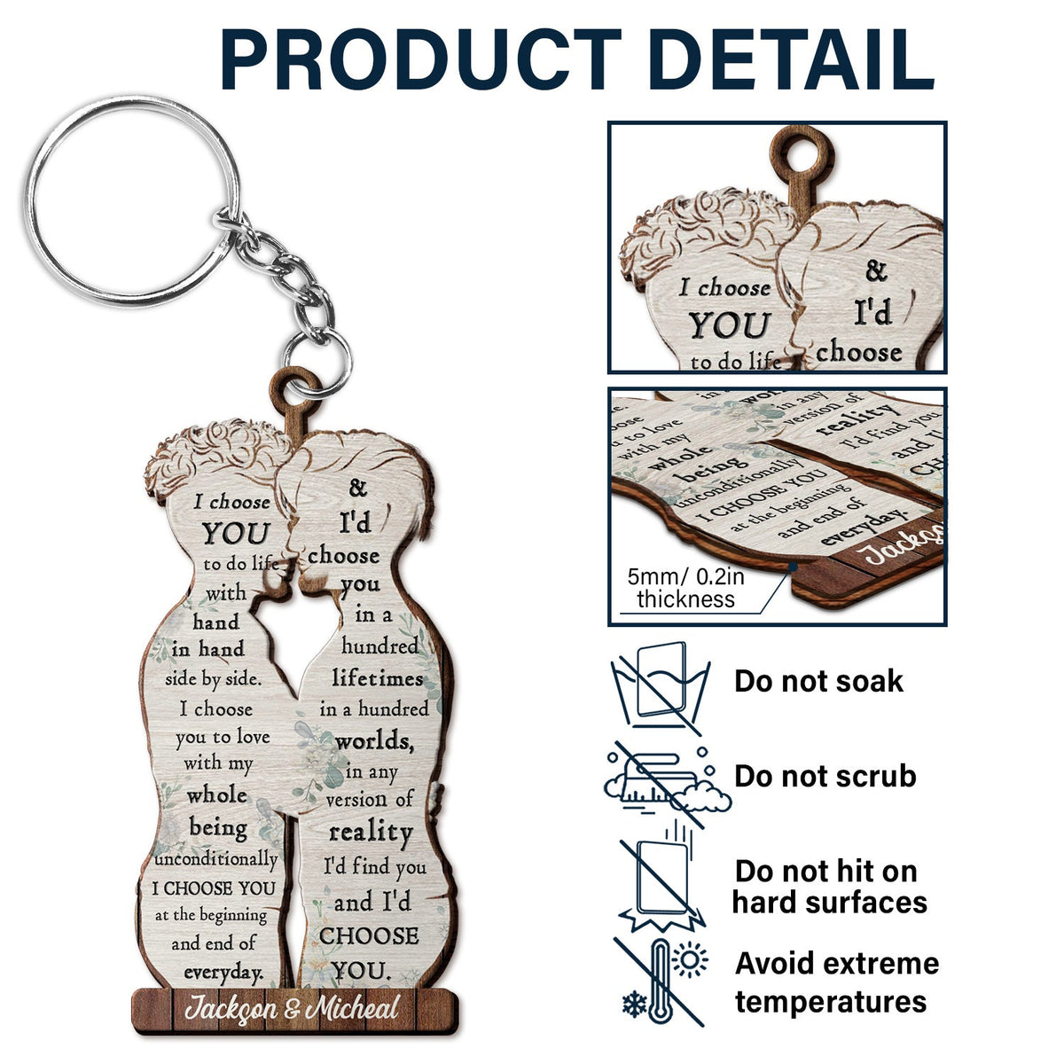 I Choose You - Anniversary Gift For Couples - Personalized Cutout Wooden Keychain