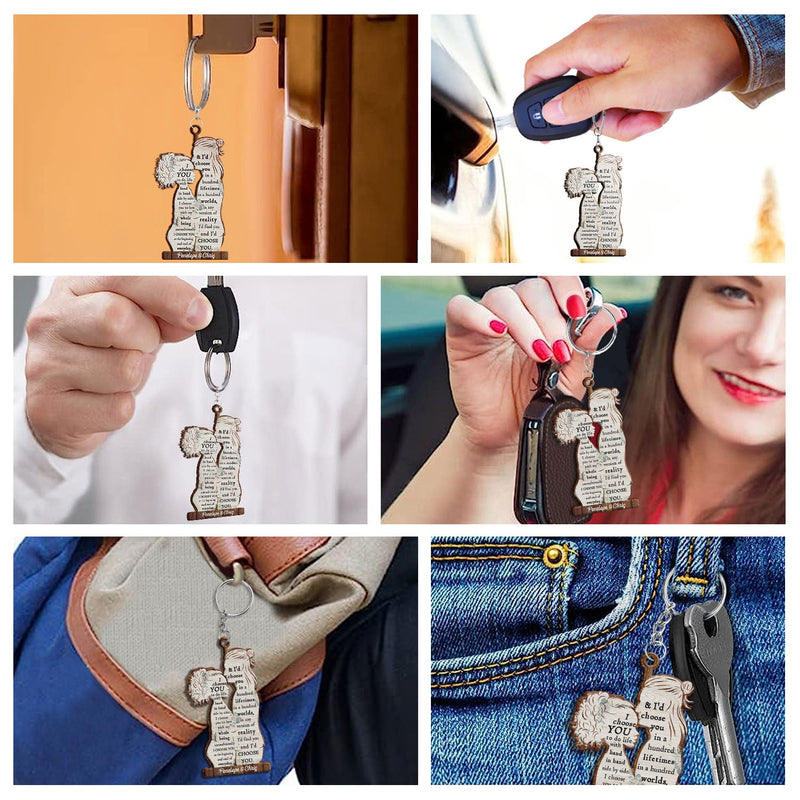 I Choose You - Anniversary Gift For Couples - Personalized Cutout Wooden Keychain
