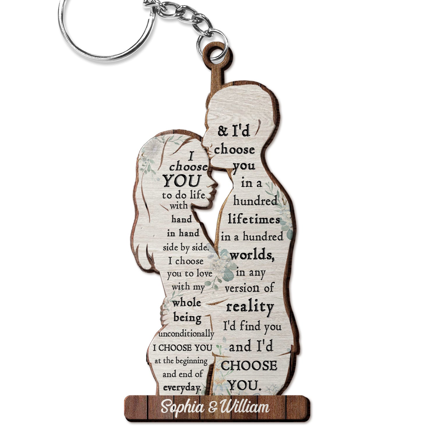 I Choose You - Anniversary Gift For Couples - Personalized Cutout Wooden Keychain