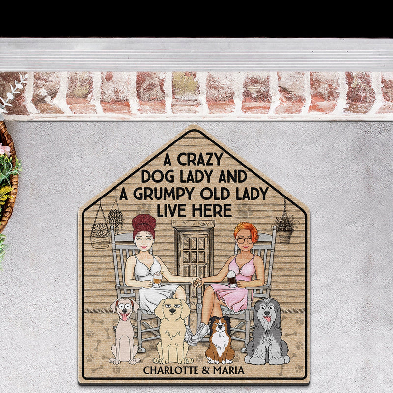 A Crazy Dog Lady And Her Grumpy Old Man Live Here - Gift For Couples, Pet Lovers And Family - Personalized Custom Shaped Doormat
