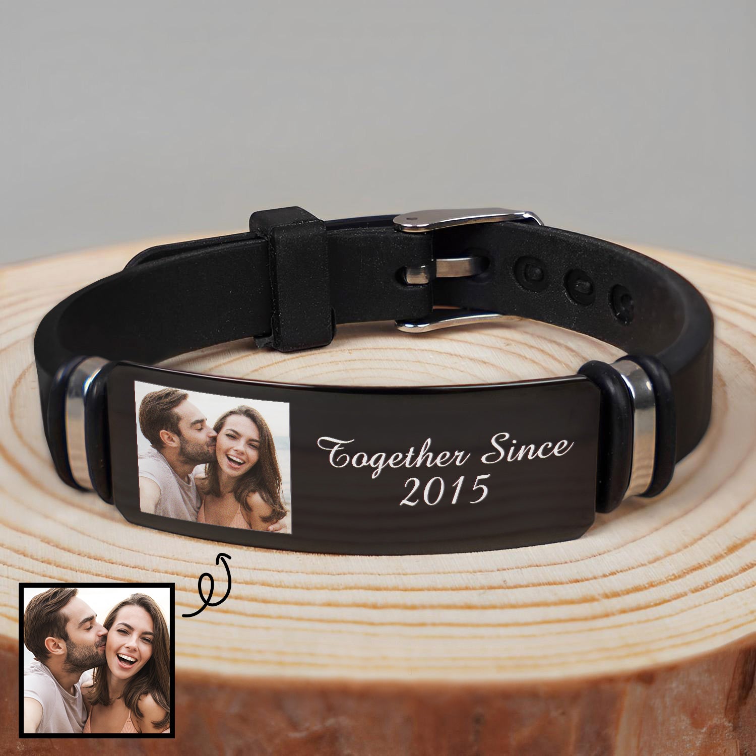 Custom Photo Together Since - Birthday, Anniversary Gift For Spouse, Husband, Wife, Couple - Personalized Engraved Bracelet
