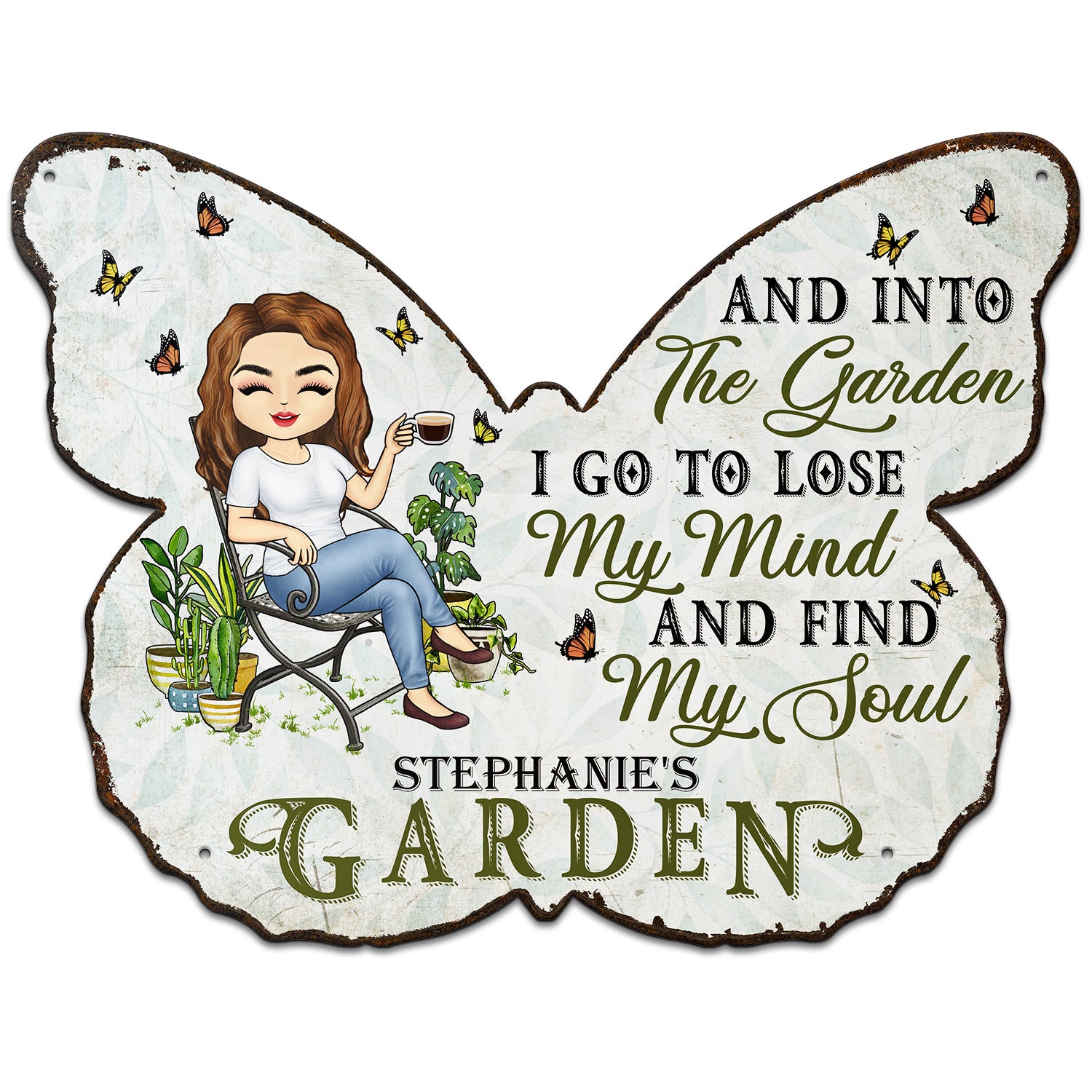 And Into The Garden I Go - Gift For Gardening Lovers, Gardeners - Personalized Butterfly Shaped Metal Sign