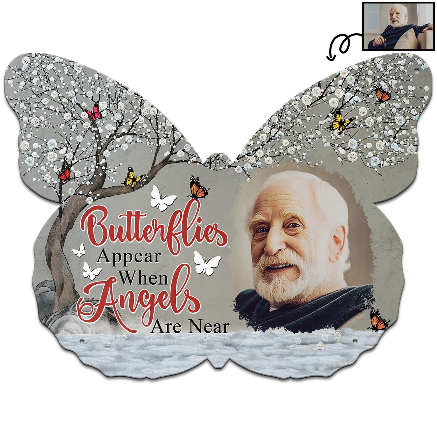Custom Photo Butterflies Appear - Memorial Gift For Family, Friends, Siblings, Dog Lovers, Cat Lovers - Personalized Butterfly Shaped Metal Sign