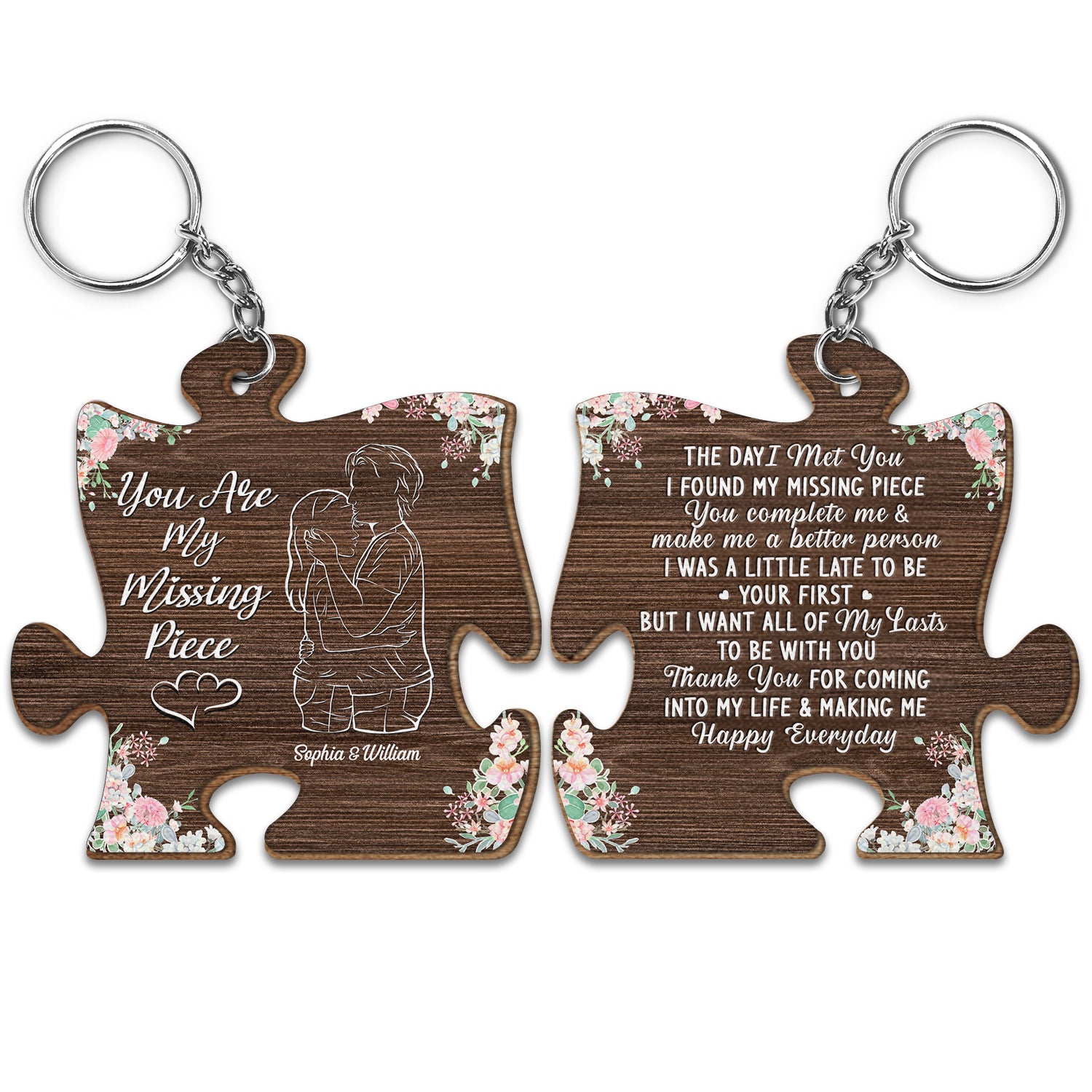 You Are My Missing Piece - Anniversary Gift For Couples - Personalized Wooden Keychain