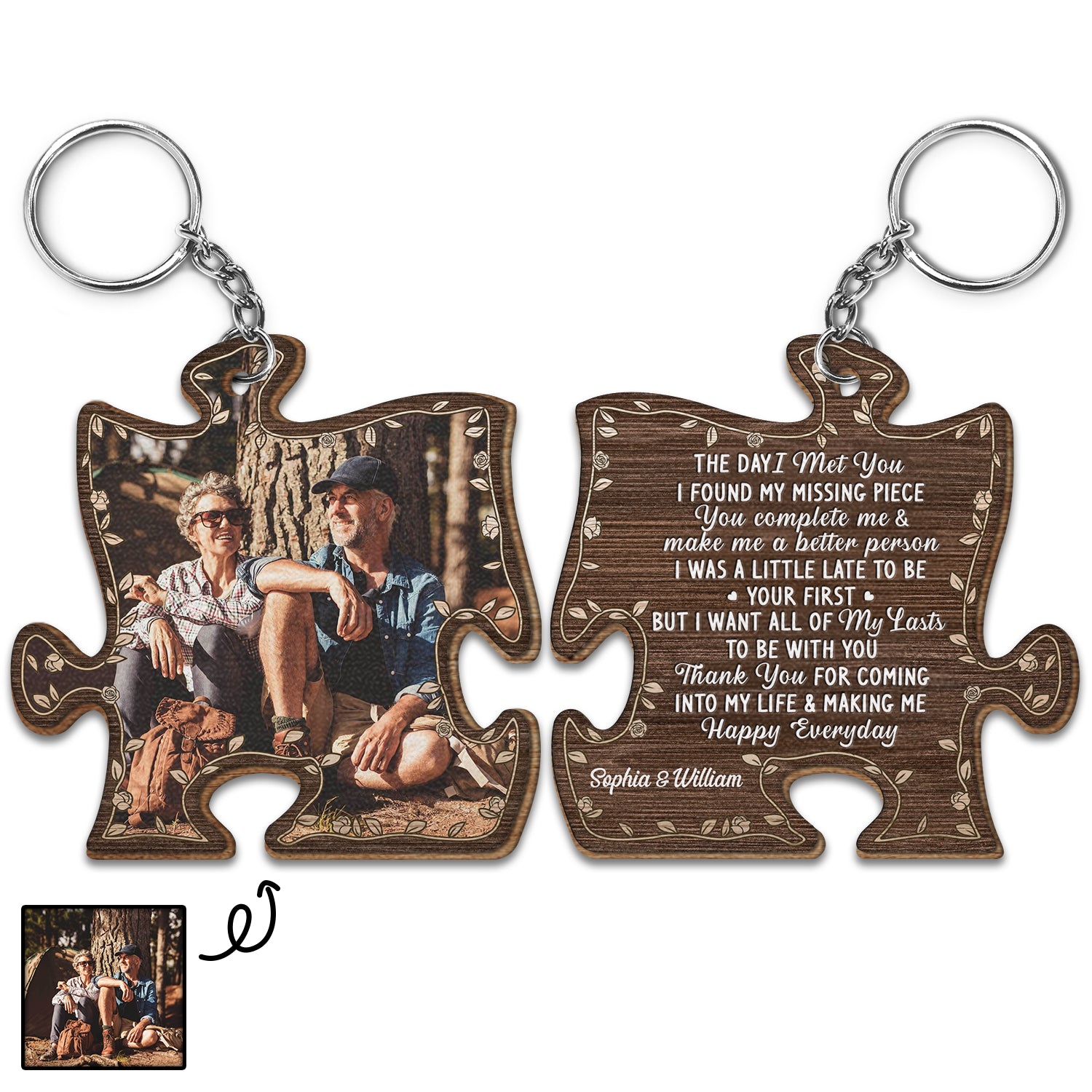 Custom Photo You Are My Missing Piece - Anniversary Gift For Couples - Personalized Wooden Keychain