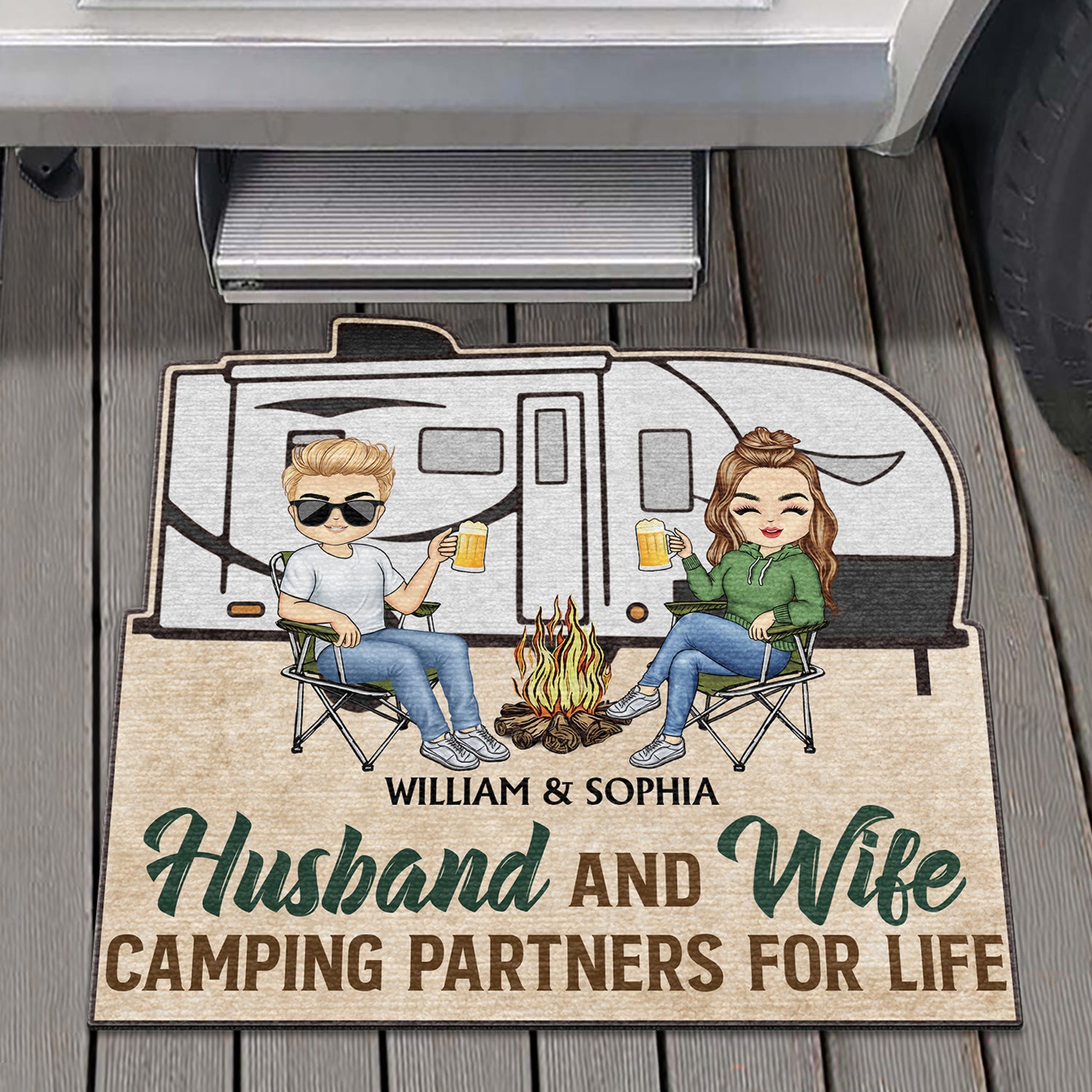 Husband And Wife Camping Partners For Life - Gift For Camping Couples - Personalized Custom Shaped Doormat
