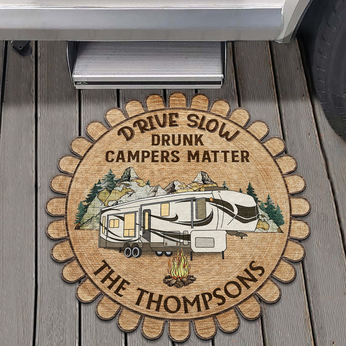 Personalized Camping Patio Rug - Gift For Camping Lover - Drive Slow Drunk Campers Matter
