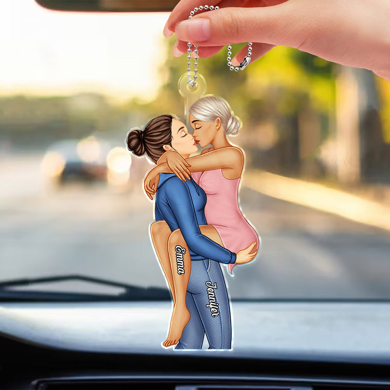 Couple s'embrassant - Cadeau d'anniversaire pour couples - Cintre de voiture en acrylique personnalisé