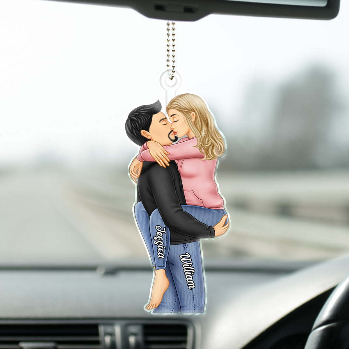 Couple s'embrassant - Cadeau d'anniversaire pour couples - Cintre de voiture en acrylique personnalisé
