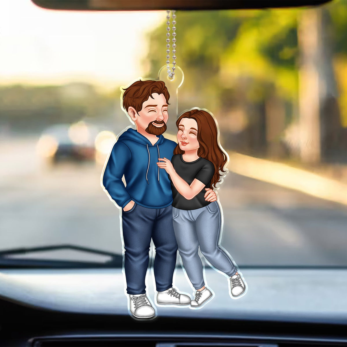 Couple bras dessus bras dessous - Cadeau d'anniversaire pour couples - Cintre de voiture en acrylique personnalisé
