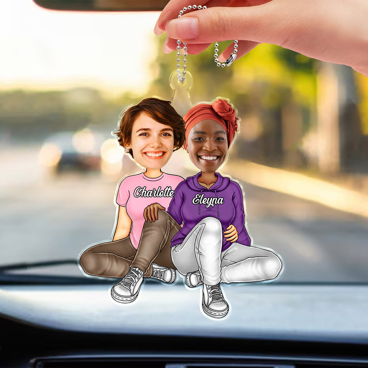 Photo personnalisée de couple assis ensemble - Cadeau d'anniversaire pour couples - Support de voiture en acrylique personnalisé