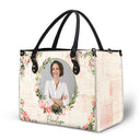Custom Photo Floral Monogram - Gift For Her - Personalized Leather Bag