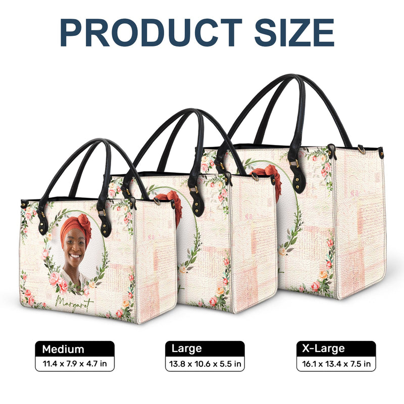 Custom Photo Floral Monogram - Gift For Her - Personalized Leather Bag