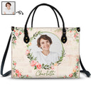 Custom Photo Floral Monogram - Gift For Her - Personalized Leather Bag