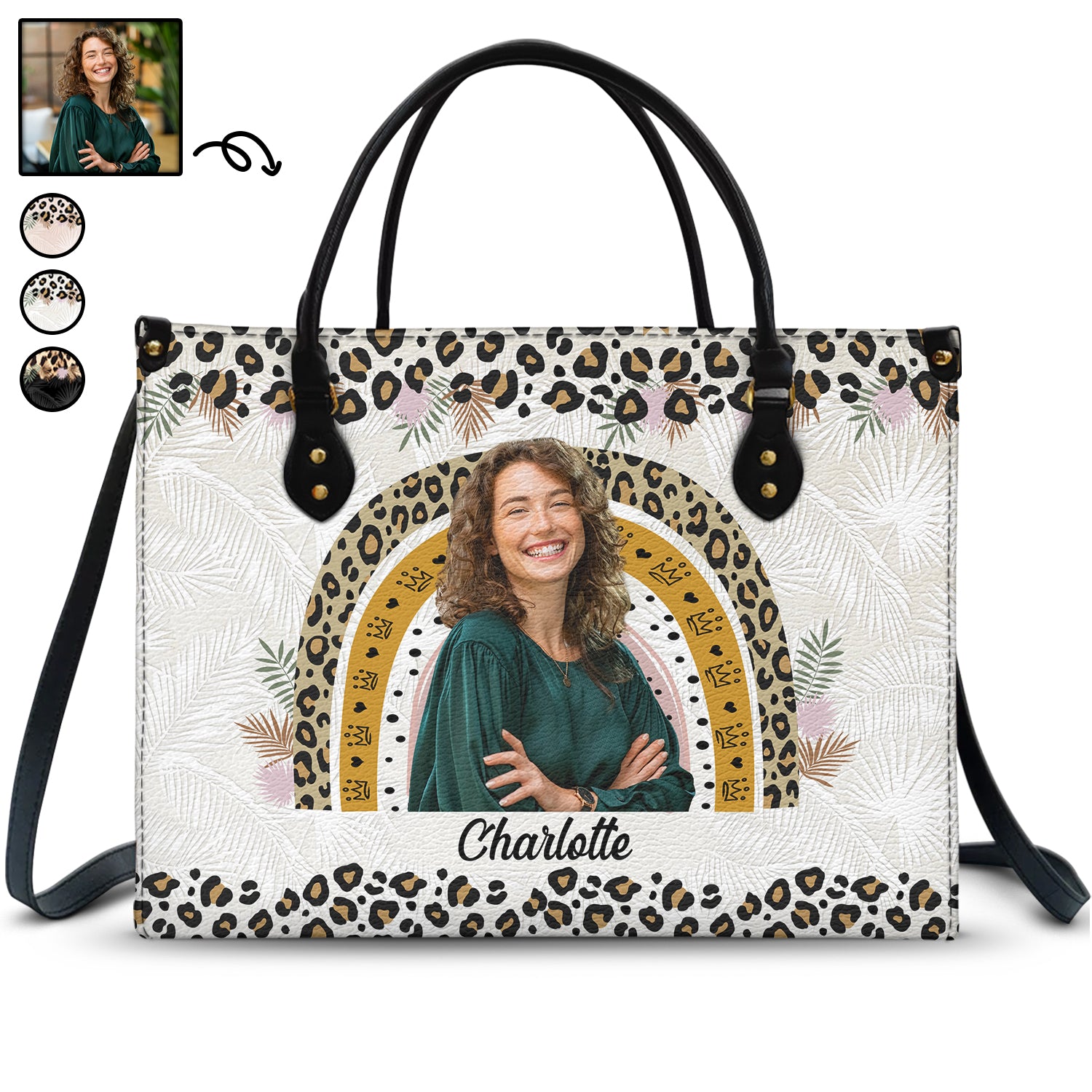 Custom Photo Leopard Monogram - Gift For Her - Personalized Leather Bag
