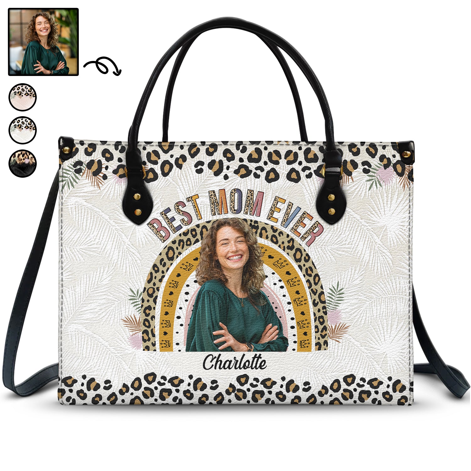 Custom Photo Leopard Best Mom Ever - Gift For Mothers, Grandma - Personalized Leather Bag