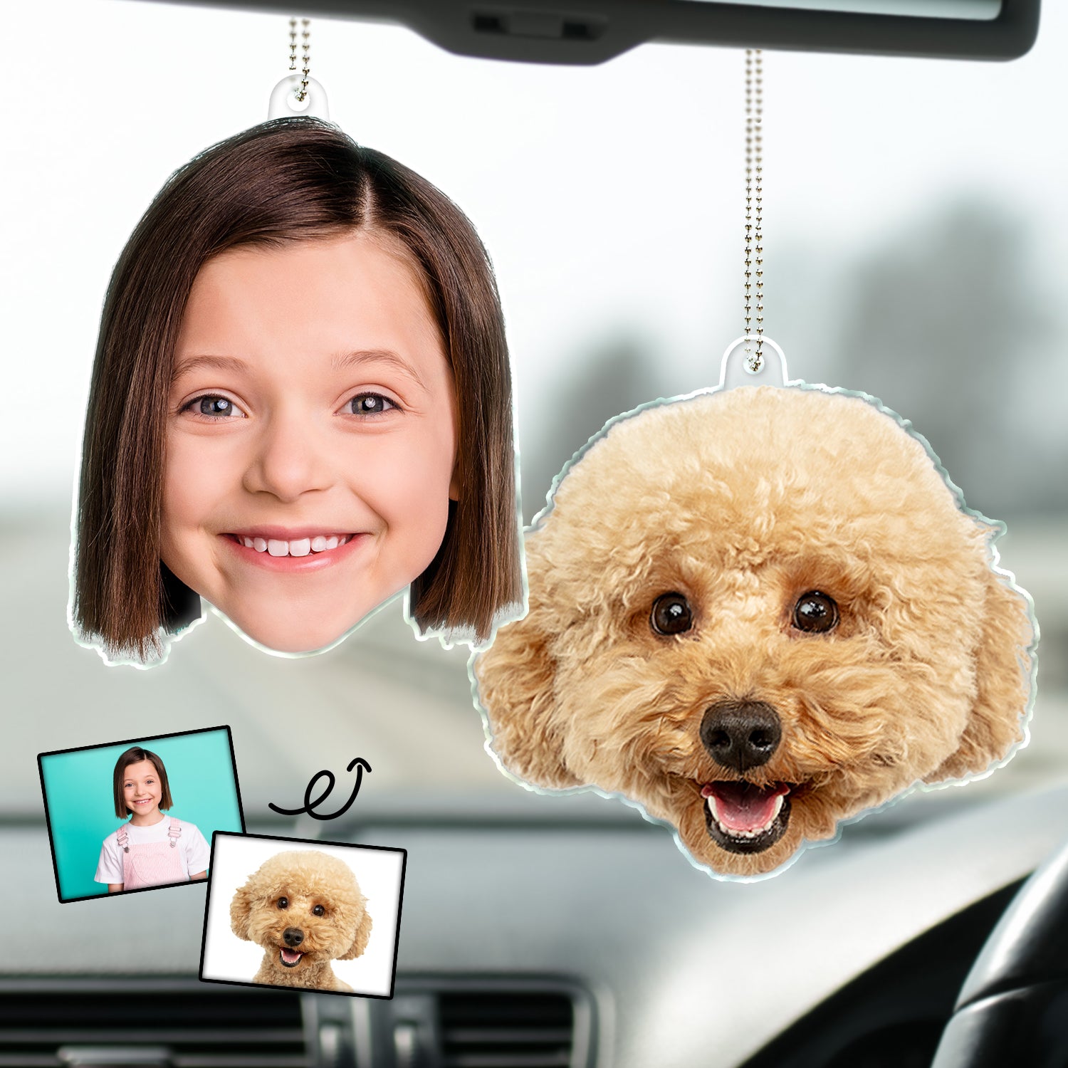 Custom Photo Funny Face Pet Kid Family - Gift For Parents, Grandparents, Pet Lovers - Personalized Acrylic Car Hanger