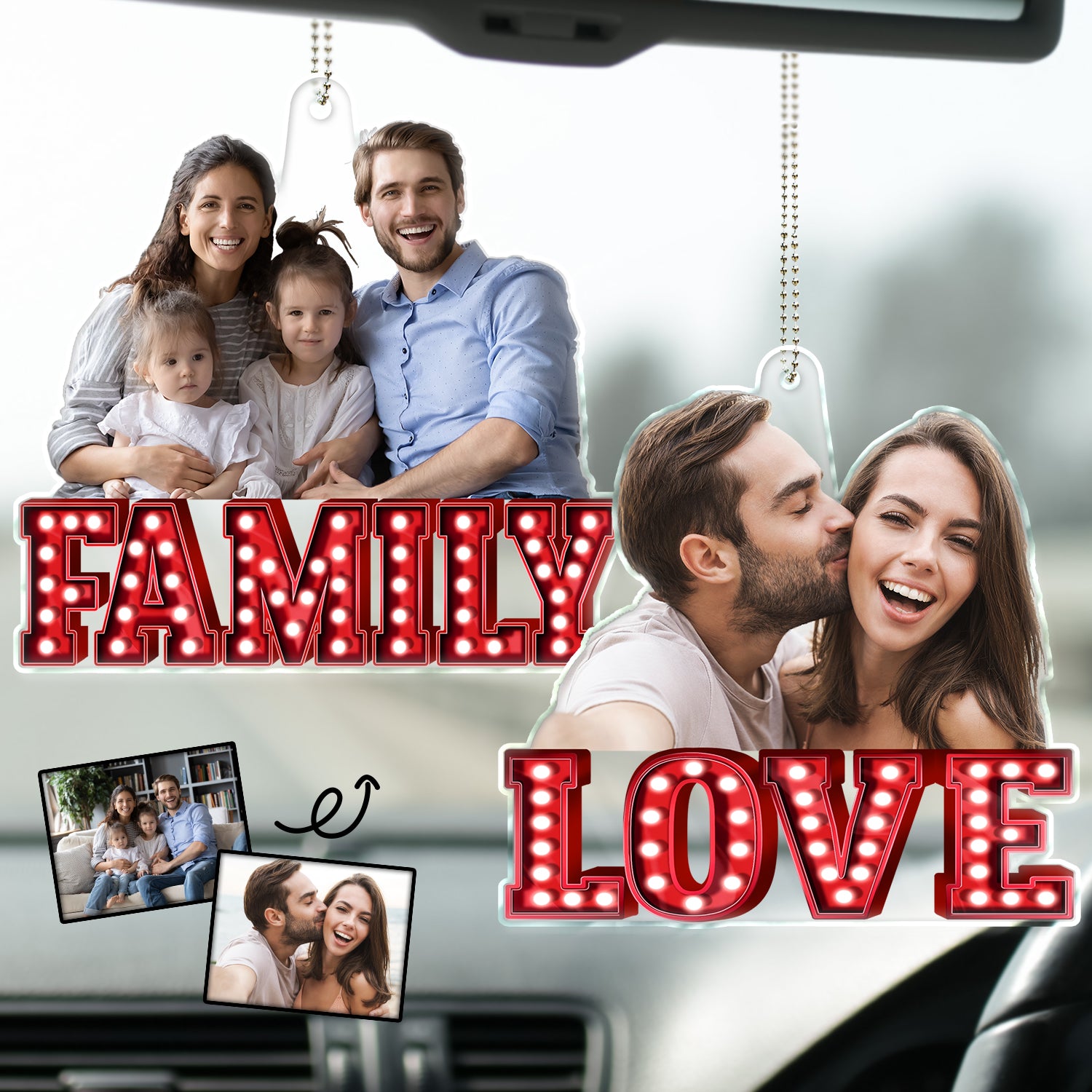 Custom Photo Love Family Couples - Anniversary Gift For Spouse, Lover, Family - Personalized Acrylic Car Hanger