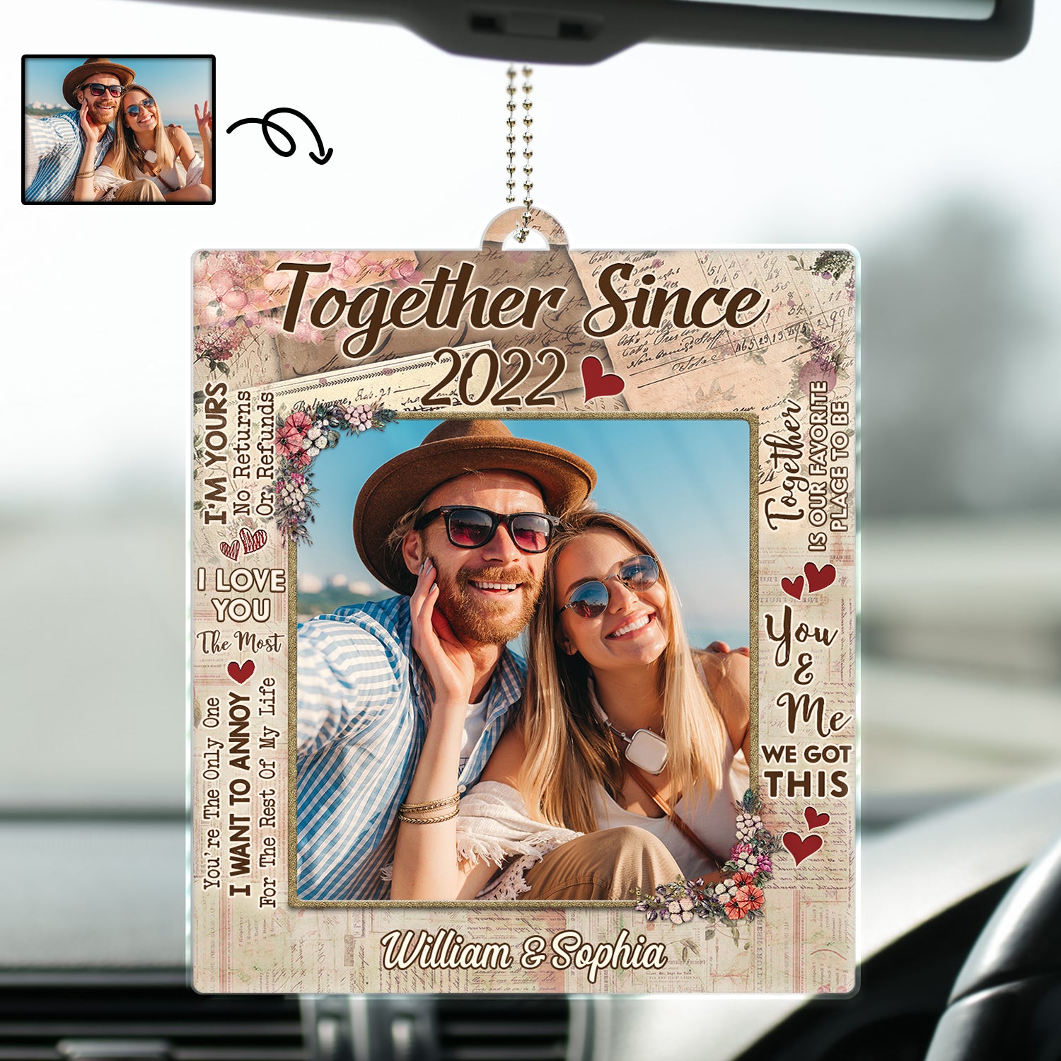 Custom Photo Together Since - Birthday, Anniversary Gift For Spouse, Lover, Husband, Wife, Boyfriend, Girlfriend, Couple - Personalized Acrylic Car Hanger
