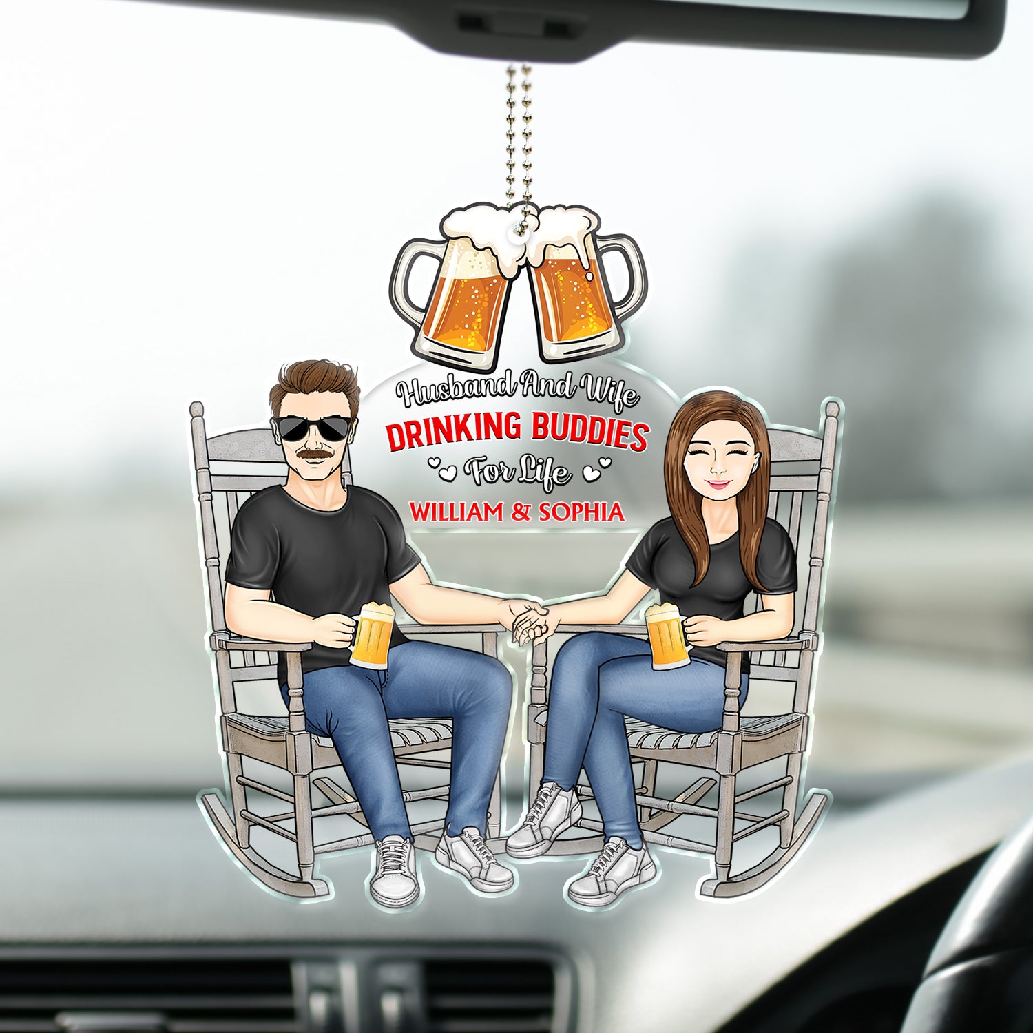 Husband And Wife Drinking Buddies For Life - Birthday, Anniversary Gift For Spouse, Lover, Husband, Wife, Boyfriend, Girlfriend, Couple - Personalized Acrylic Car Hanger