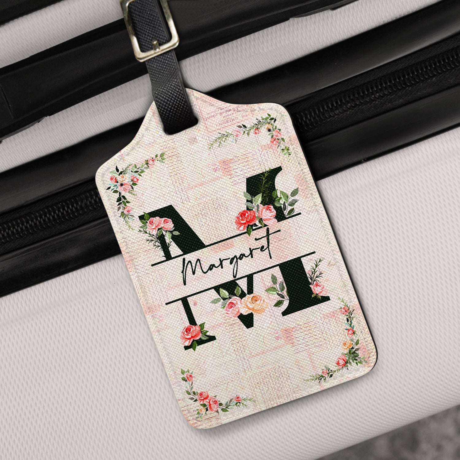 Monogram Floral - Birthday Gift For Her, Vacation Lovers - Personalized Luggage Tag