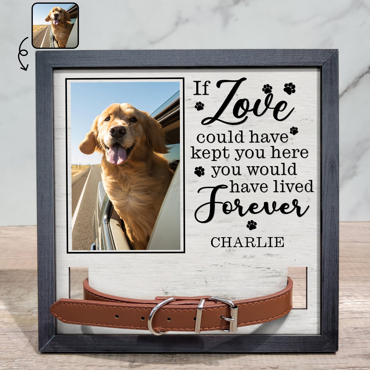 Custom Photo Lived Forever - Memorial, Sympathy Gift For Dog Owners, Cat Lovers - Personalized Pet Loss Sign, Collar Frame