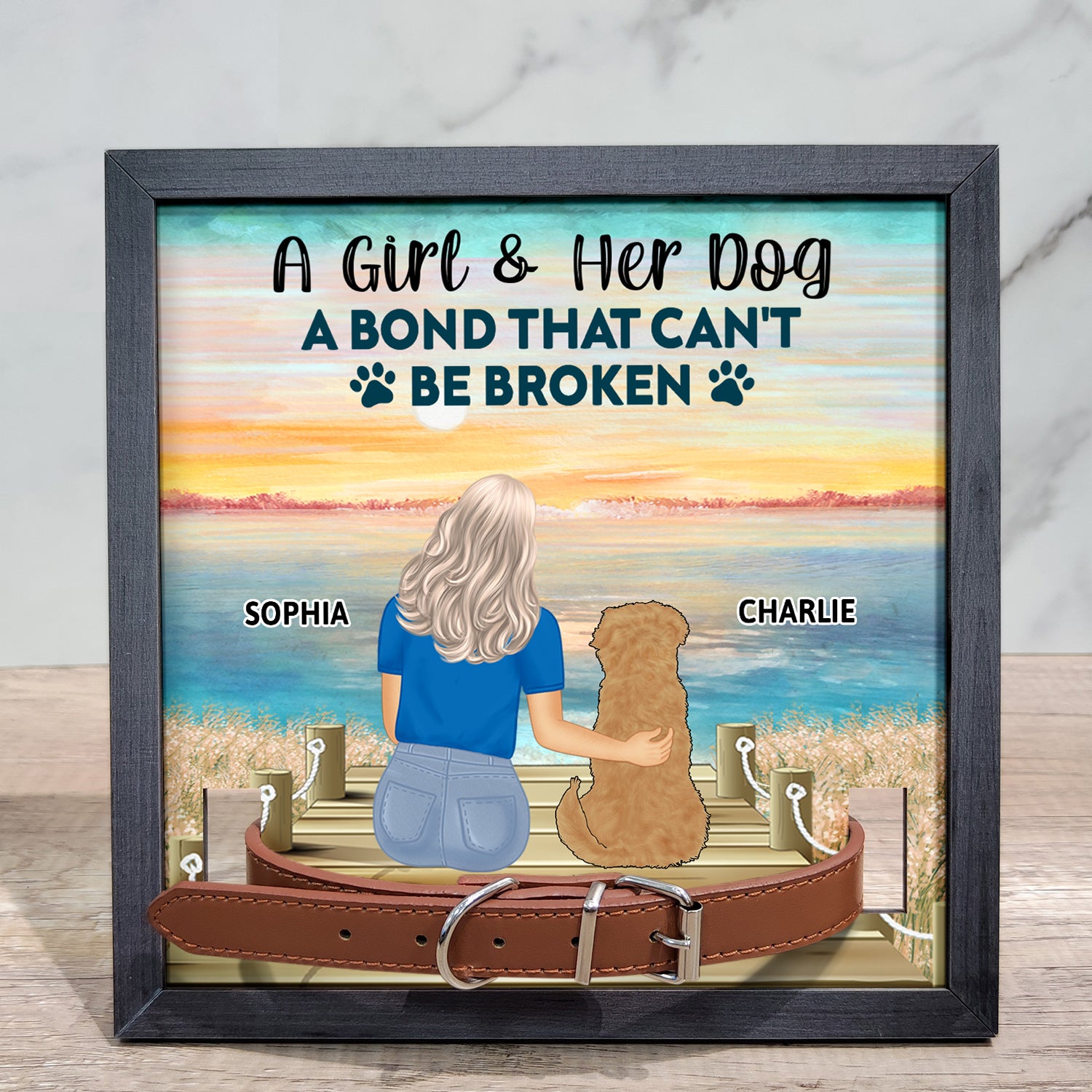 A Bond That Can't Be Broken - Memorial, Sympathy Gift For Dog Owners, Cat Lovers - Personalized Pet Loss Sign, Collar Frame