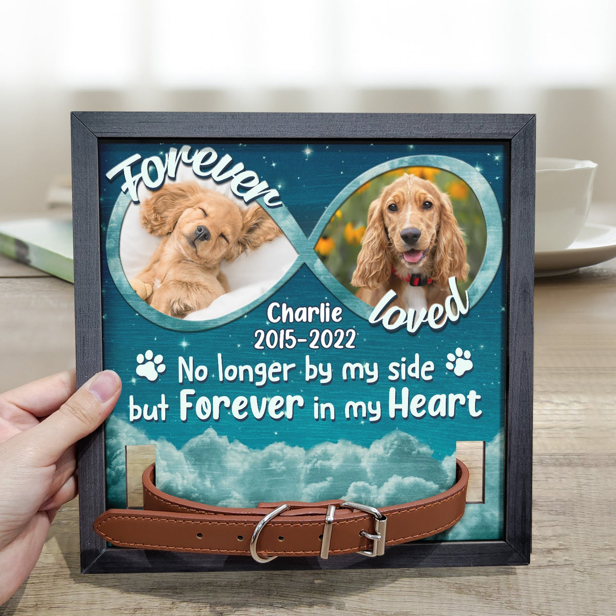 Custom Photo Forever In My Heart - Memorial, Sympathy Gift For Dog Owners, Cat Lovers - Personalized Pet Loss Sign, Collar Frame