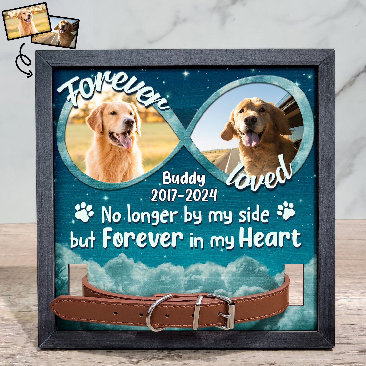 Custom Photo Forever In My Heart - Memorial, Sympathy Gift For Dog Owners, Cat Lovers - Personalized Pet Loss Sign, Collar Frame