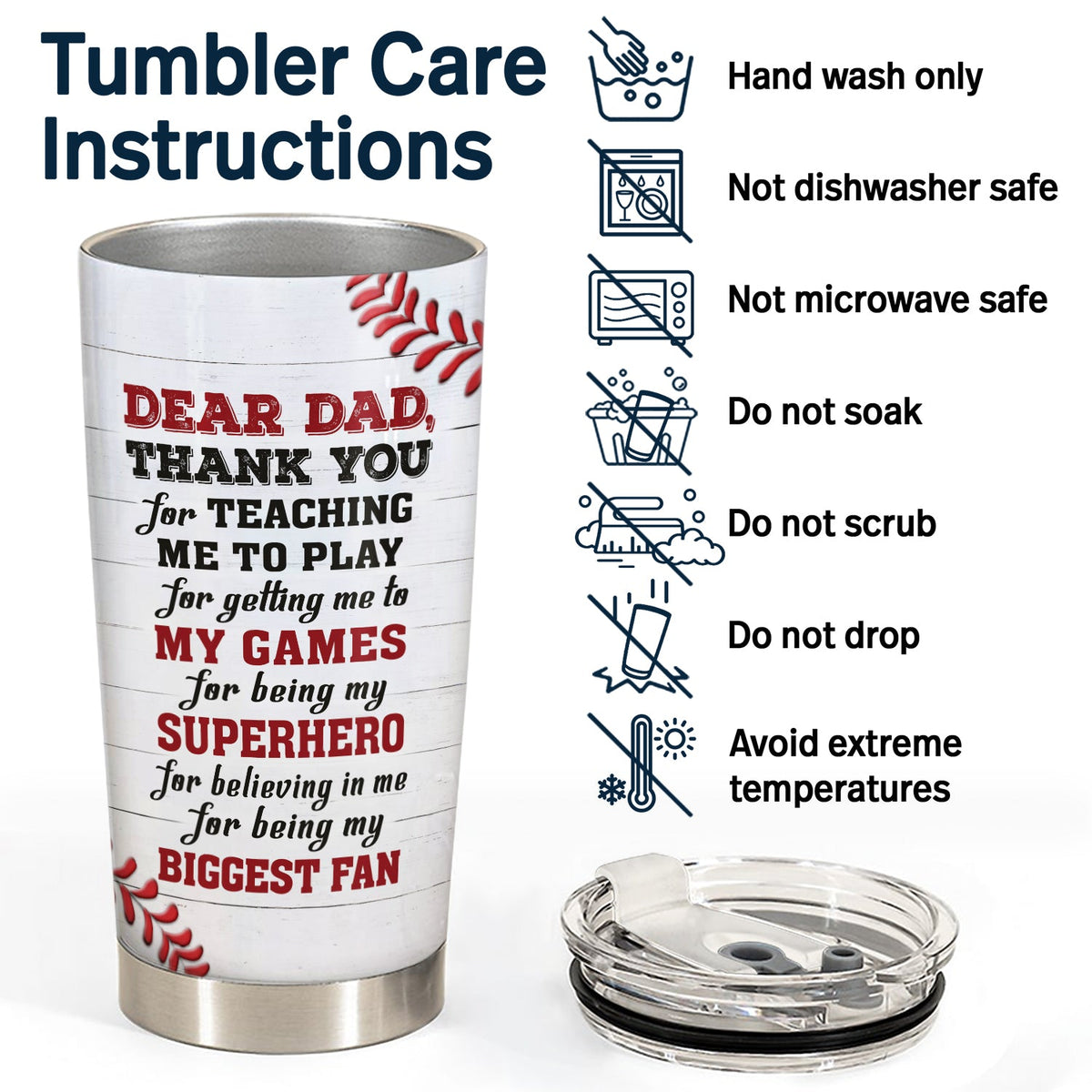 Dear Dad Thank You For Teaching Me - Birthday, Loving Gift For Baseball, Softball Fan, Father - Personalized Tumbler