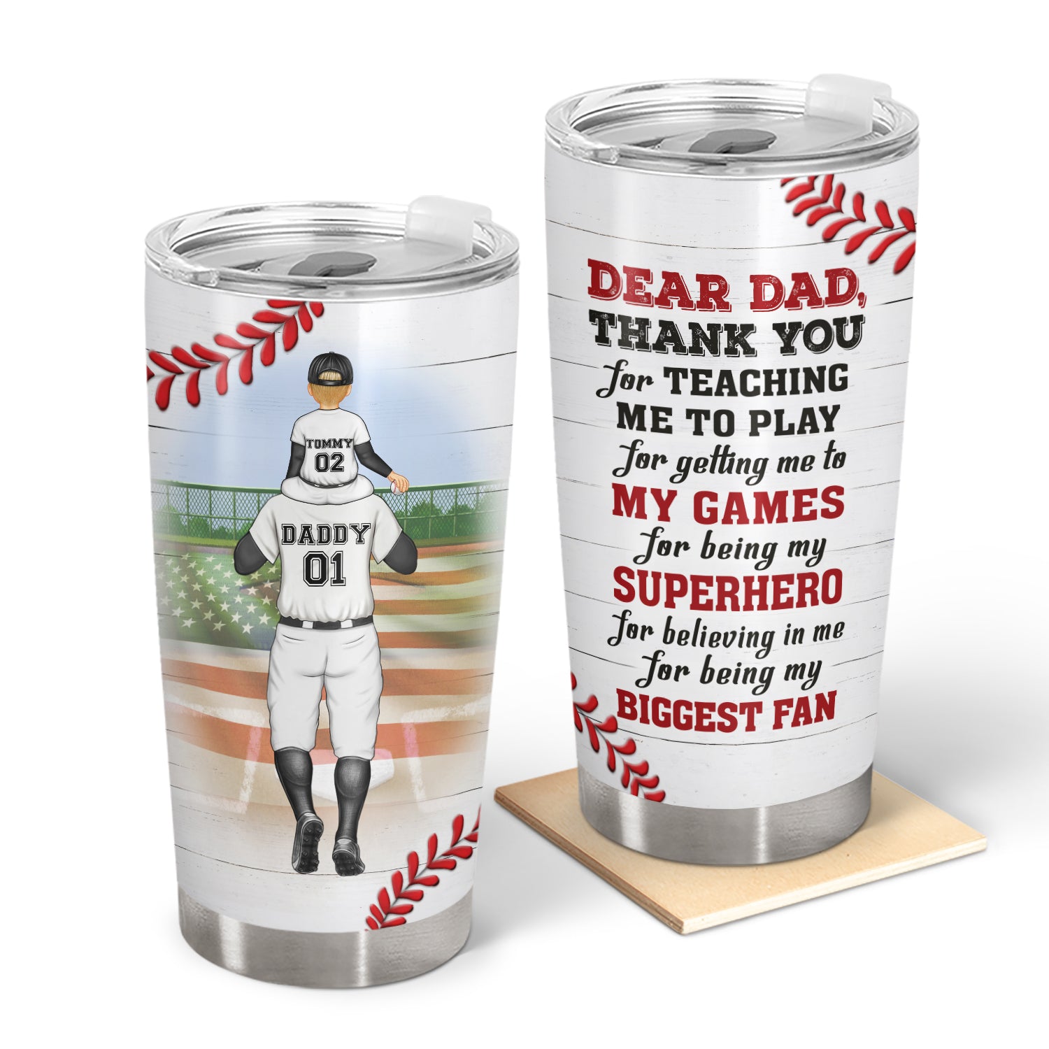 Dear Dad Thank You For Teaching Me - Birthday, Loving Gift For Baseball, Softball Fan, Father - Personalized Tumbler