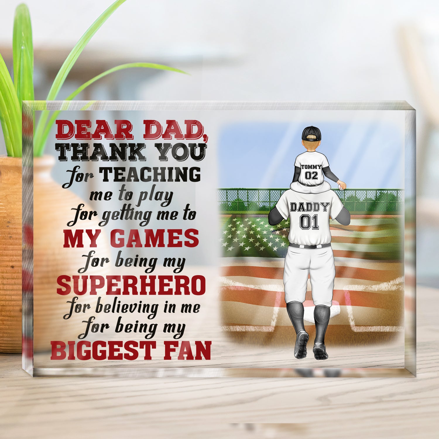 Dear Dad Thank You For Teaching Me - Birthday, Loving Gift For Baseball, Softball Fan, Father - Personalized Rectangle Shaped Acrylic Plaque