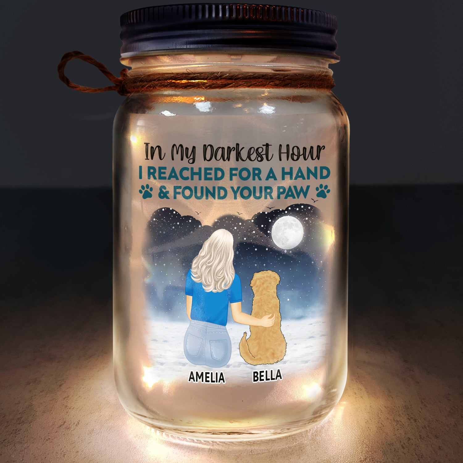 In My Darkest Hour I Found Your Paw - Gift For Dog Lovers, Dog Mom - Personalized Mason Jar Light
