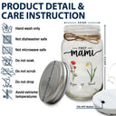 First Mama Now Nanny Flowers - Gift For Grandma, Nana, Granny - Personalized Mason Jar Light