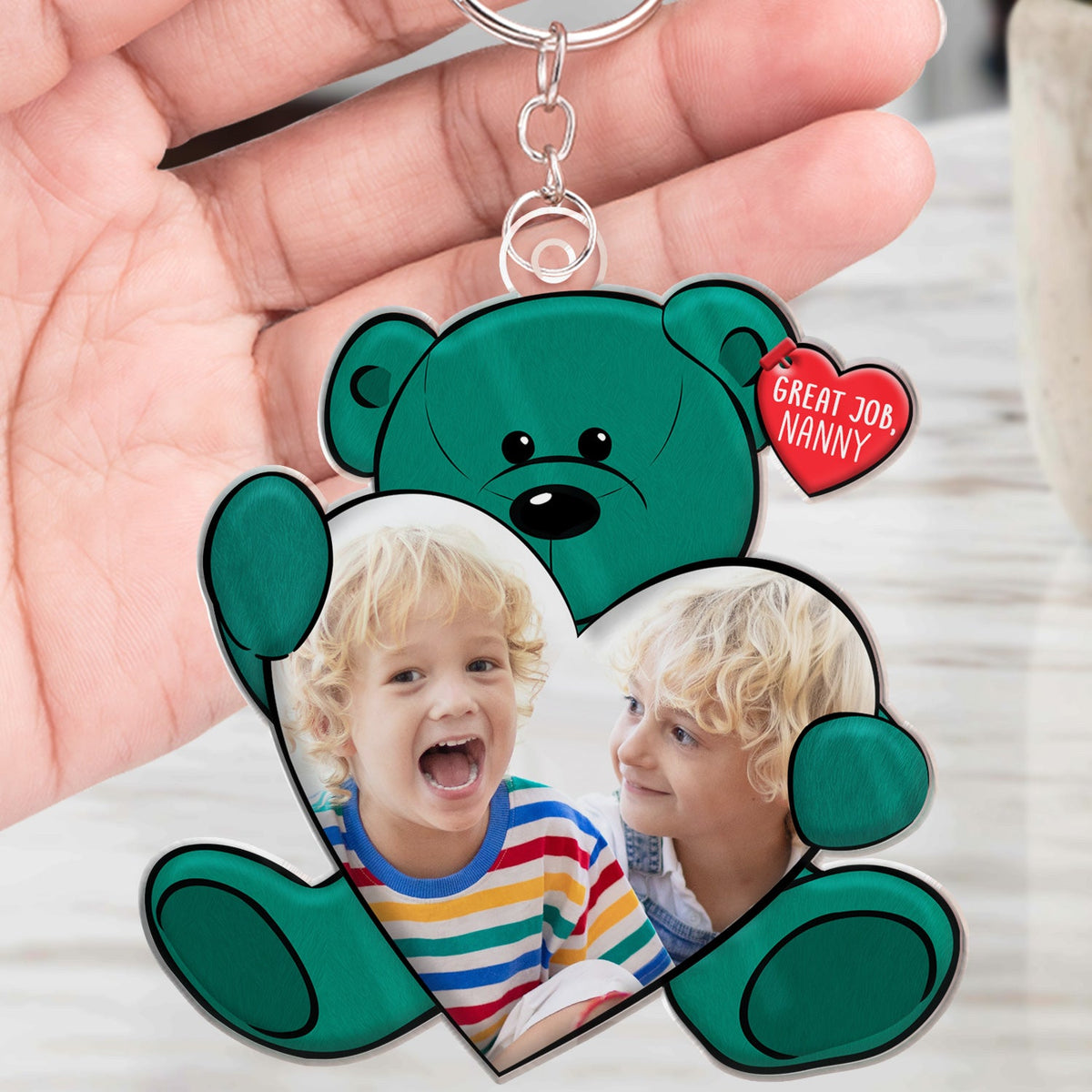 Porte-clés personnalisé en acrylique avec photo « Vous faites un super câlin »