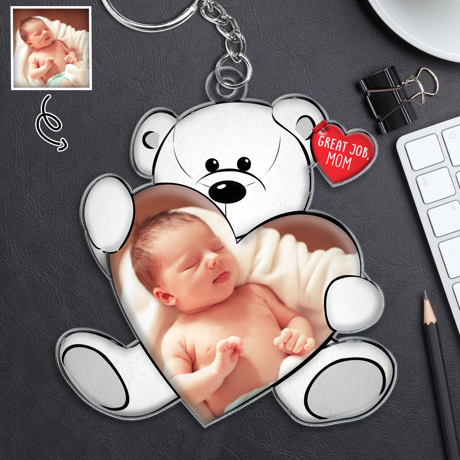 Custom Photo You're Doing Great Bear Hug - Loving Gift For Mom, Mum, Nana - Personalized Acrylic Keychain