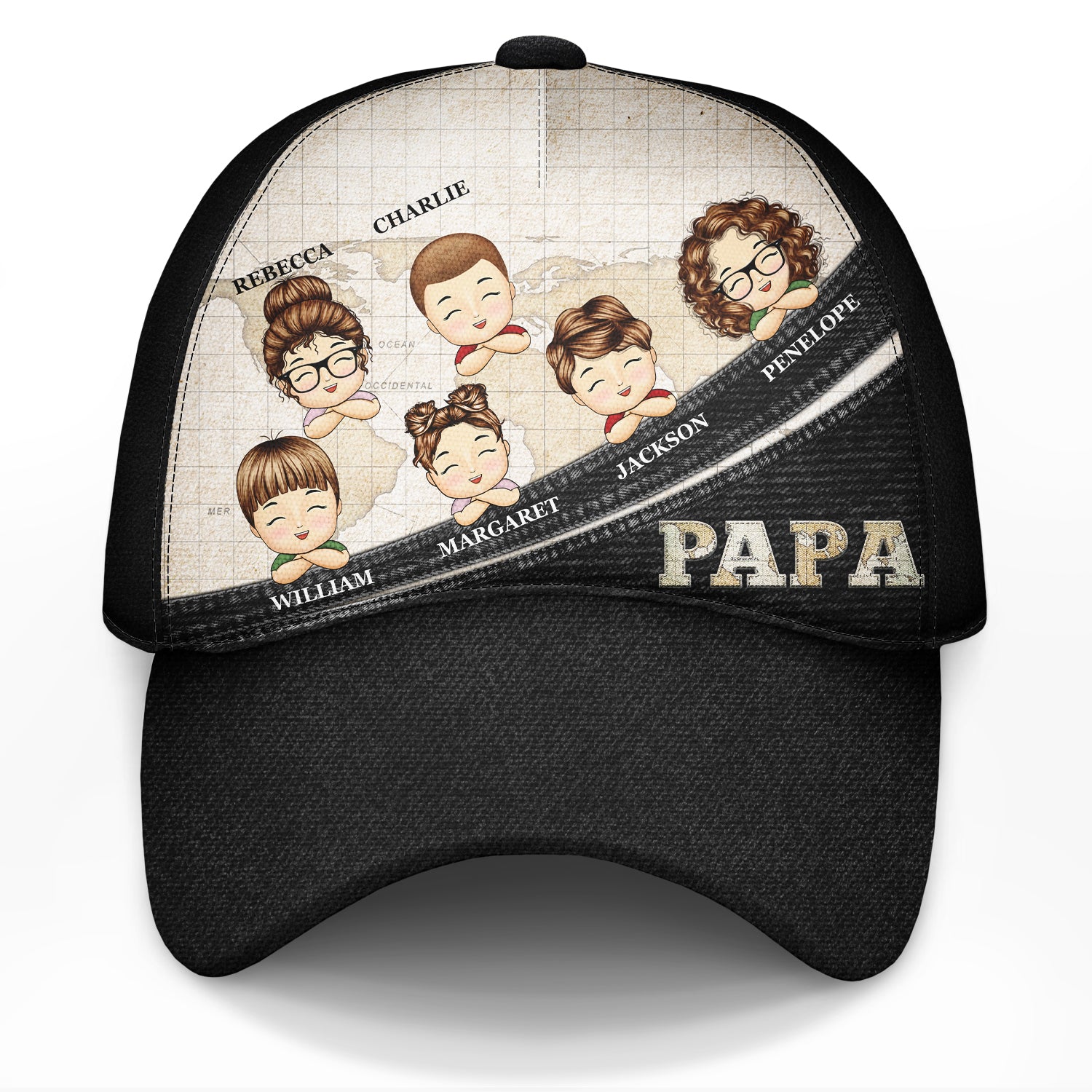 Vintage Map Papa Title - Birthday, Loving Gift For Dad, Father, Papa, Grandpa, Grandfather - Personalized Classic Cap
