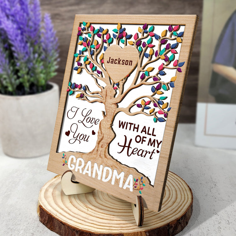 Heart Tree Mom - Birthday, Loving Gift For Mother, Grandma, Auntie - Personalized 2-Layered Wooden Plaque With Stand