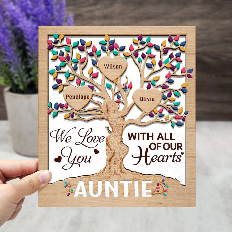Heart Tree Mom - Birthday, Loving Gift For Mother, Grandma, Auntie - Personalized 2-Layered Wooden Plaque With Stand