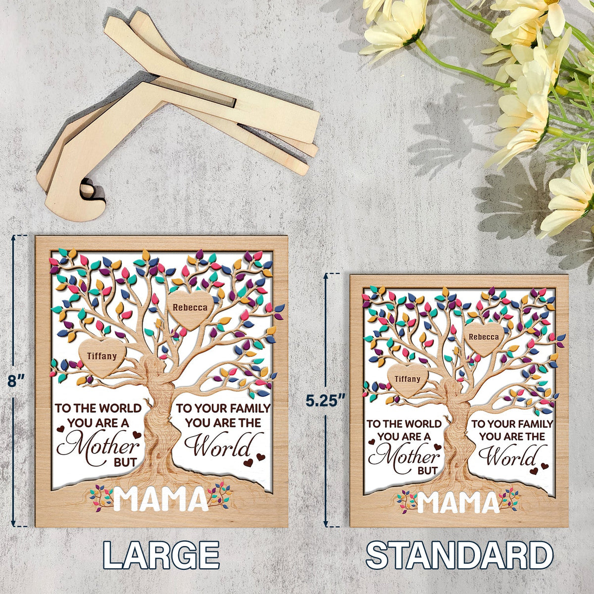 Heart Tree Mom - Birthday, Loving Gift For Mother, Grandma, Auntie - Personalized 2-Layered Wooden Plaque With Stand