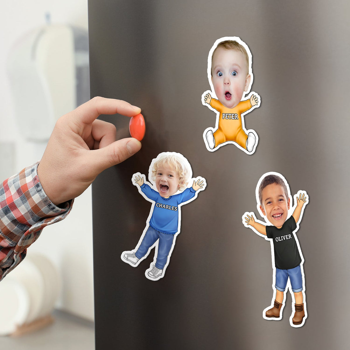 Photo personnalisée avec visage drôle et enfant heureux - Cadeau pour petits-enfants, frères et sœurs - Aimant personnalisé