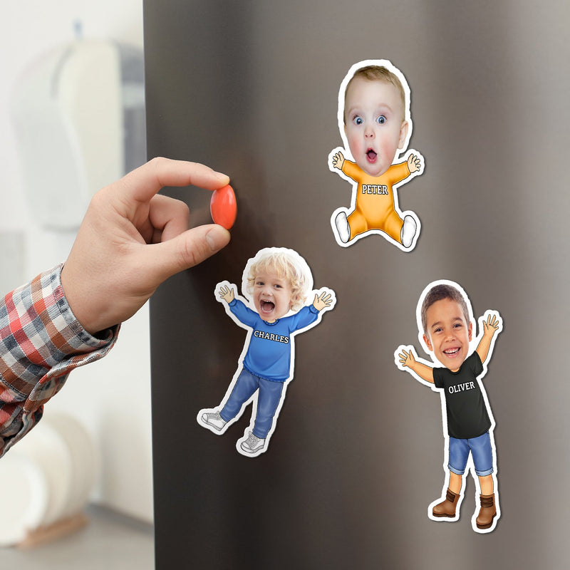 Photo personnalisée avec visage drôle et enfant heureux - Cadeau pour petits-enfants, frères et sœurs - Aimant personnalisé