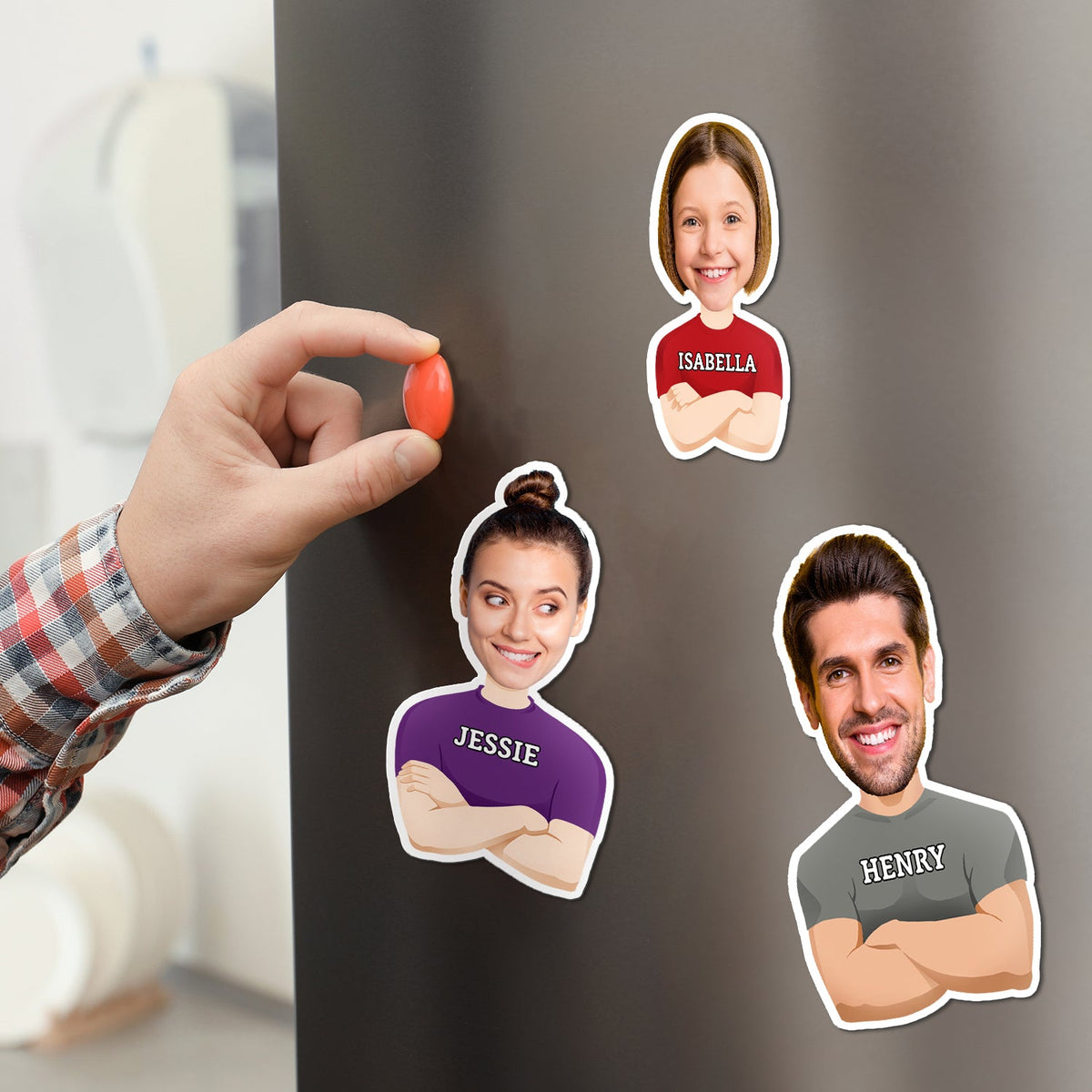 Custom Photo Funny Face Flat Art Family - Gift For Kids, Parents, Siblings - Personalized Magnet