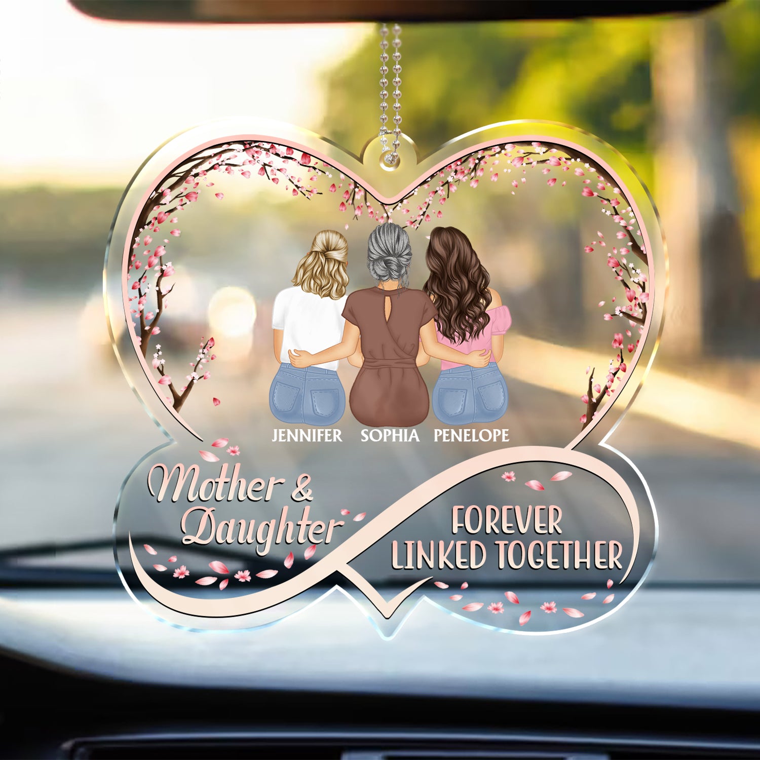 Mother And Daughters Forever Linked Together - Loving, Birthday Gift For Mother, Mom - Personalized Acrylic Car Hanger