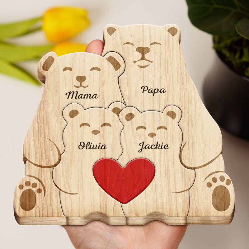 Family Bears - Gift For Parents, Father - Personalized Custom Shaped Wooden Puzzle