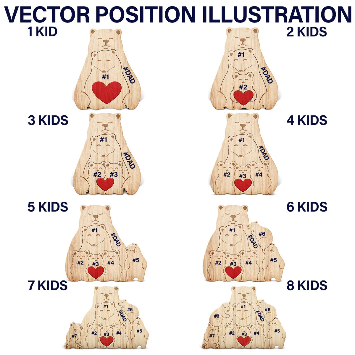 Family Bears - Gift For Parents, Father - Personalized Custom Shaped Wooden Puzzle